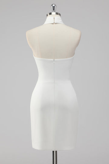 White Halter Short Tight Graduation Dress